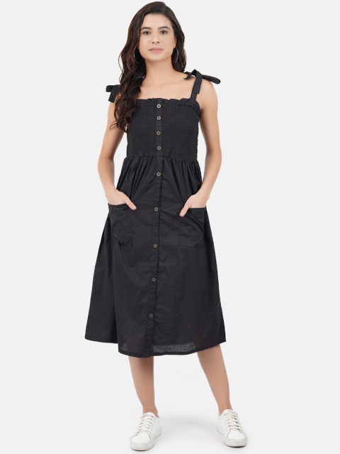 

JAAIVE Women Black Solid Pinafore Dress