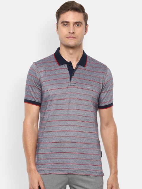 Van Heusen Men Grey Striped Polo Collar T-shirt