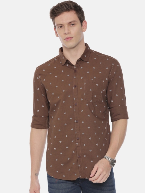 

William White Men Brown Slim Fit Printed Casual Shirt
