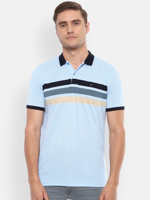 

Louis Philippe Sport Men Blue Striped Cotton Polo Collar T-shirt