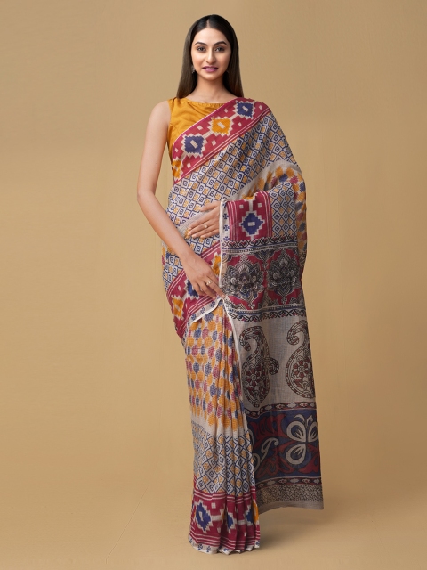 

Unnati Silks Cream-Coloured Pure Cotton Kalamkari Printed Kota Saree