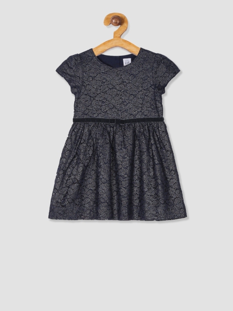 

GAP Girls Blue Self Design Fit and Flare Dress