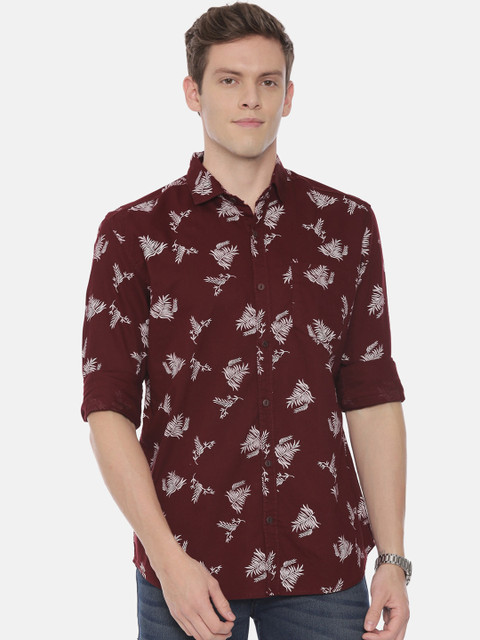 

William White Men Maroon Slim Fit Printed Casual Shirt