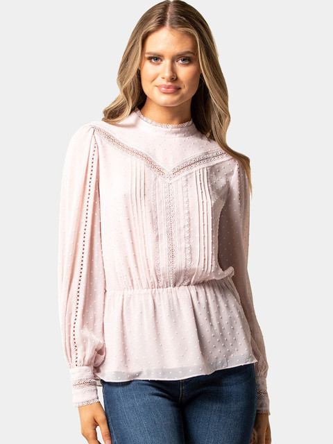 

Forever New Women Pink Self Design Cinched Waist Top