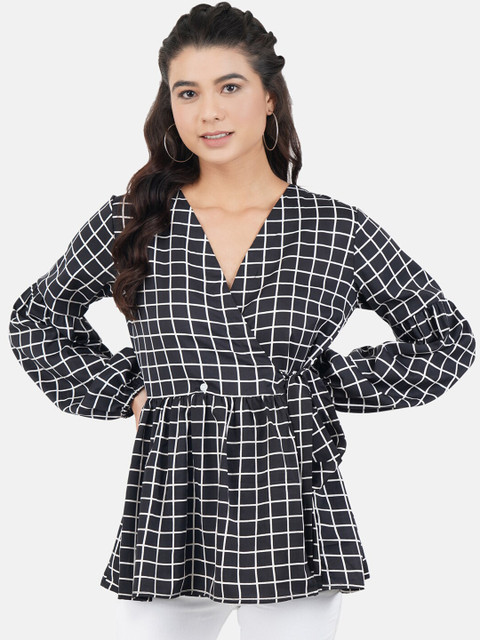 

JAAIVE Women Black Printed Peplum Top