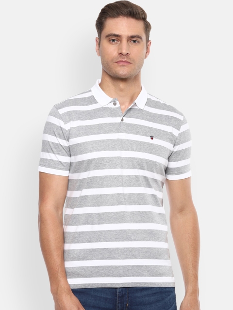 

Louis Philippe Sport Men Grey Striped Polo Collar T-shirt