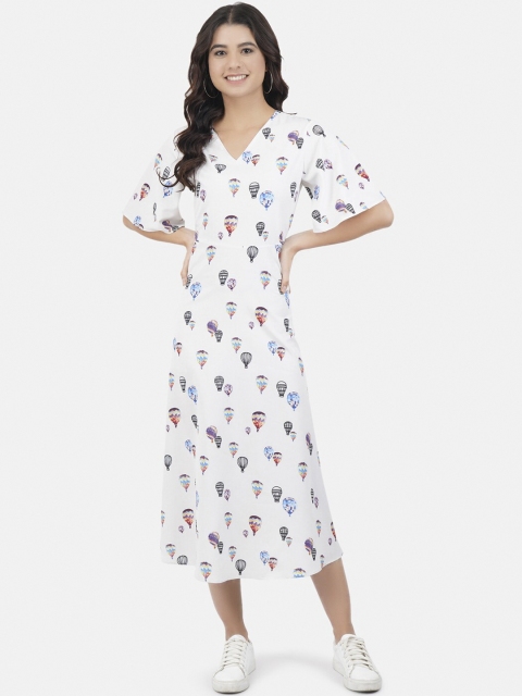 

JAAIVE Women White Printed A-Line Dress