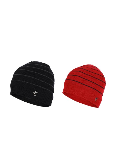 

FabSeasons Unisex Pack Of 2 Striped Beanies, Black