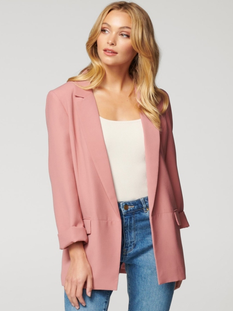 

FOREVER 21 Women Pink Solid Front Open Comfort-Fit Casual Ava BF Blazer