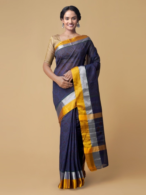 

Unnati Silks Navy Blue Pure Cotton Woven Design Handloom Mangalagiri Sustainable Saree