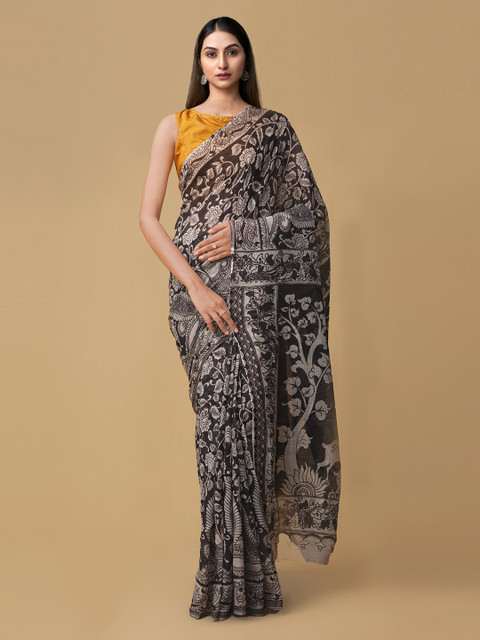 

Unnati Silks Black & Beige Pure Cotton Printed Kota Saree