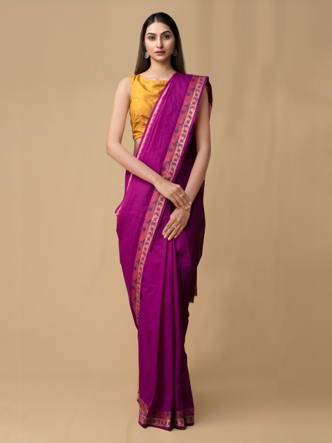 

Unnati Silks Pink Pure Cotton Solid Chettinad Saree