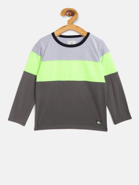 

Cherry Crumble Boys Grey & Green Colourblocked Round Neck T-shirt