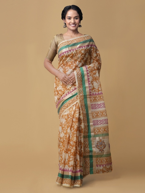 

Unnati Silks Brown & Off-White Pure Cotton Printed Kota Saree