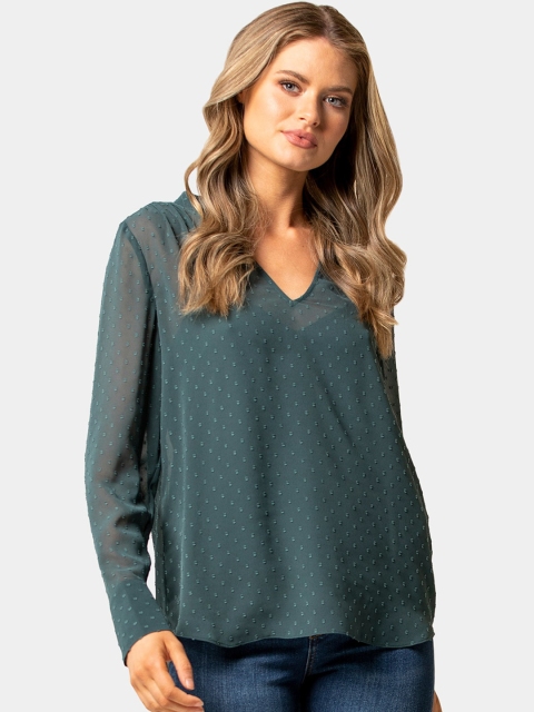 

Forever New Women Green Self Design Top
