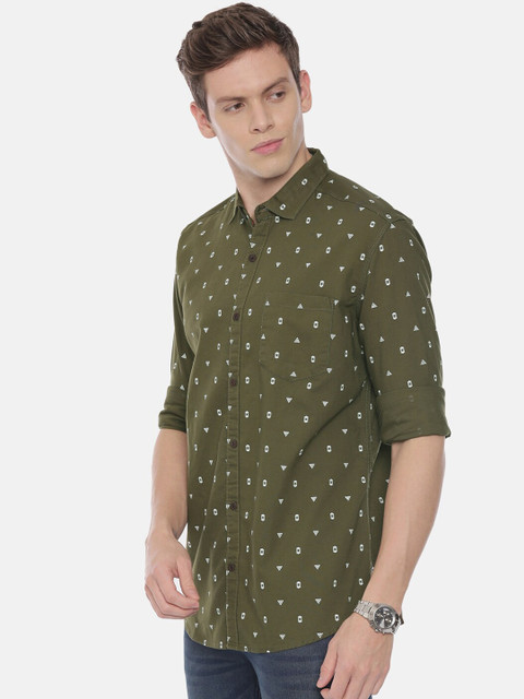 

William White Men Green Slim Fit Printed Casual Shirt