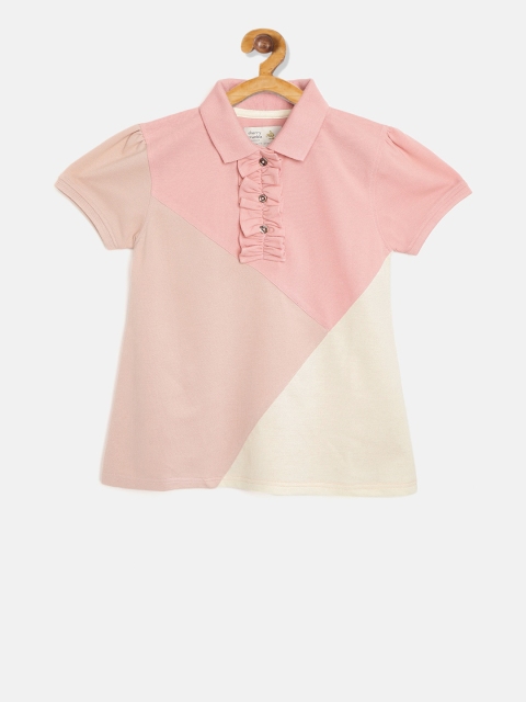 

Cherry Crumble Girls Pink & White Colourblocked Shirt Style Top