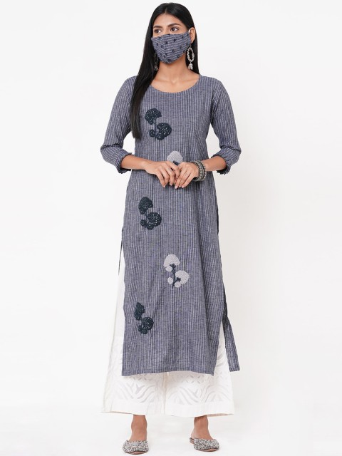 

FASHOR Women Grey Embellished A-Line Kurta