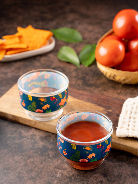 

KOLOROBIA Set Of 2 Blue & Orange Printed Floral Bliss Dip Bowls