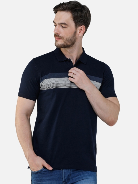 

COLVYNHARRIS JEANS Men Navy Blue Striped Polo Collar T-shirt