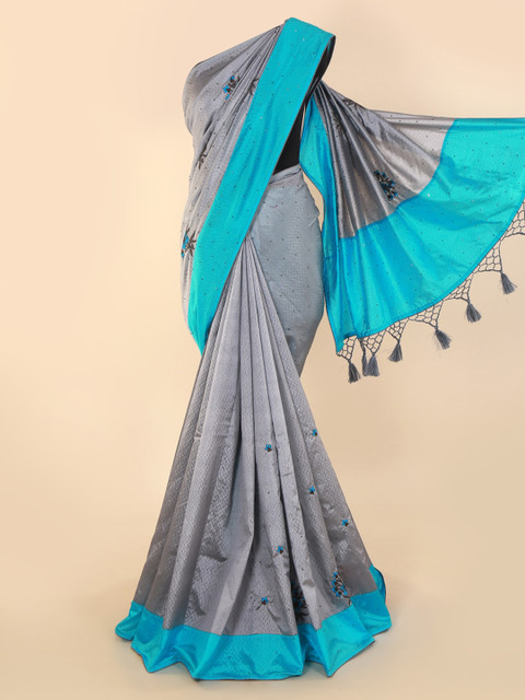 

Pothys Grey & Turquoise Blue Art Silk Solid Saree