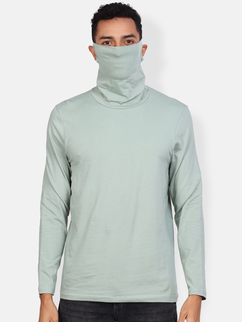 

Snitch Men Green Solid High Neck Pure Cotton T-shirt