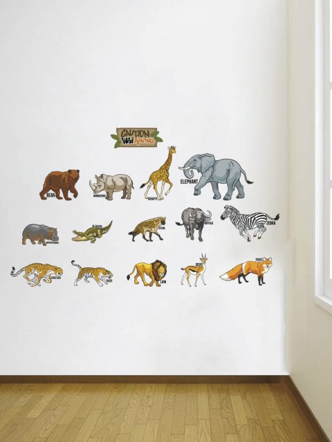 

rawpockets Multicolored Wild Animals Wall Sticker, Multi