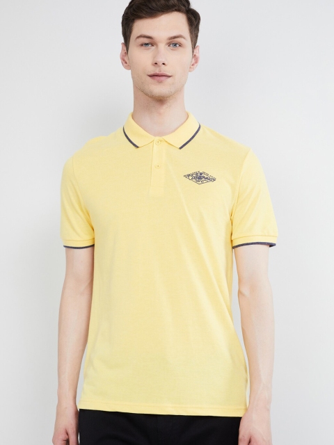 

max Men Yellow Solid Polo Collar T-shirt