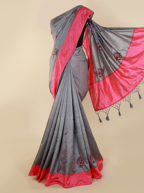 

Pothys Grey & Pink Art Silk Embroidered Saree