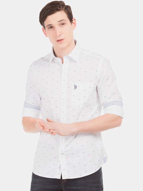 

U.S. Polo Assn. Men White Regular Fit Printed Casual Shirt