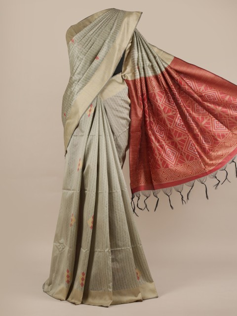 

Pothys Grey Striped Jute Silk Saree