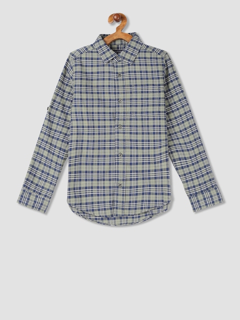

The Childrens Place Boys Green & Navy Blue Regular Fit Checked Casual Shirt