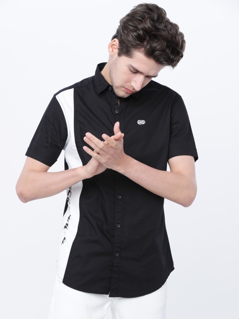 Ecko Unltd Men Black & White Slim Fit Printed Casual Shirt