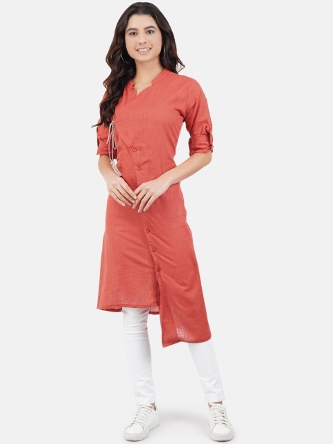 

JAAIVE Women Brown Solid Straight Cotton Angrakha Kurta