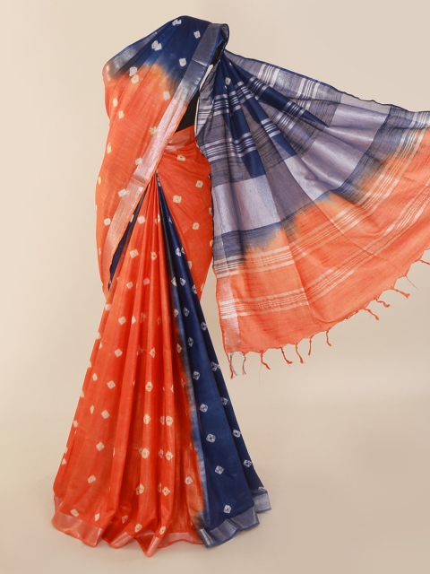 

Pothys Orange & Navy Blue Linen Blend Woven Design Saree