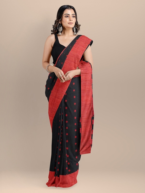 

BharatSthali Black & Red Pure Cotton Woven Design Taant Sustainable Saree