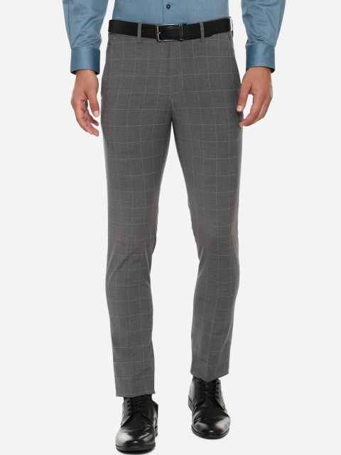 

Louis Philippe Men Grey Slim Fit Checked Formal Trousers