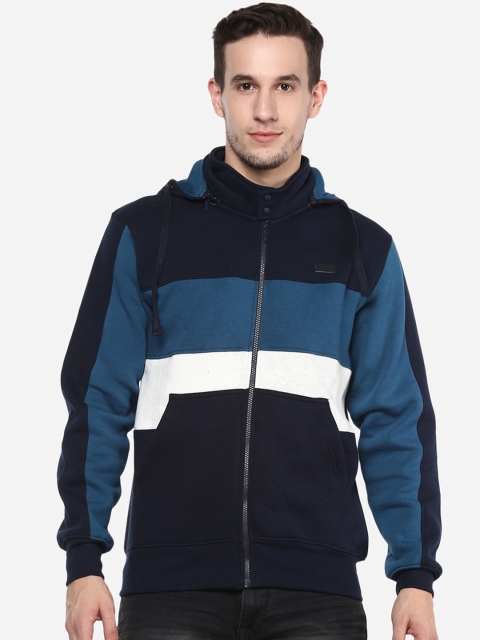 Red Chief Men Blue Colourblocked Hooded Sweatshirt