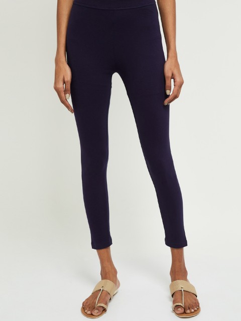 

max Women Blue Solid Ankle-Length Leggings