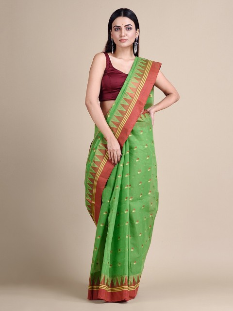 

Mitera Green Pure Cotton Woven Design Taant Saree