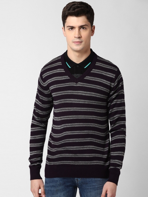 

Peter England Men Black & Grey Striped Pullover Sweater