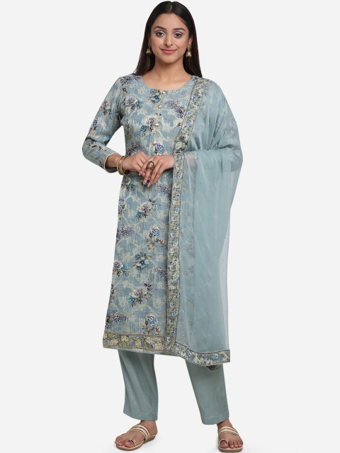 

BOMBAY SELECTIONS Women Grey & Blue Printed Unstitched Dress Material