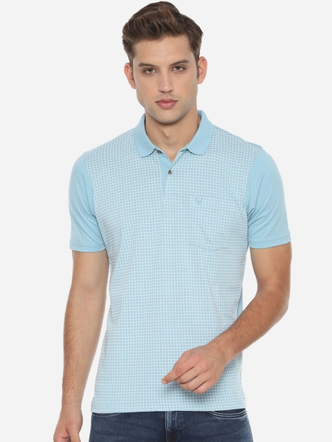 Allen Solly Men Blue & White Checked Polo Collar T-shirt