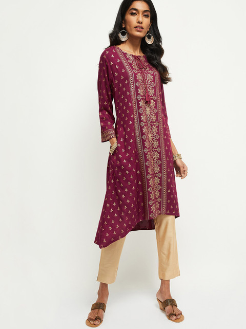

max Burgundy Ethnic Printed Straight Kurta