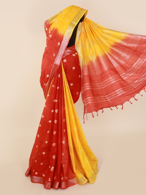 

Pothys Red & Yellow Linen Blend Dyed Saree