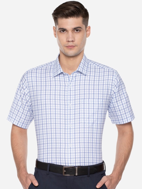 

Van Heusen Men White & Blue Regular Fit Checked Formal Shirt