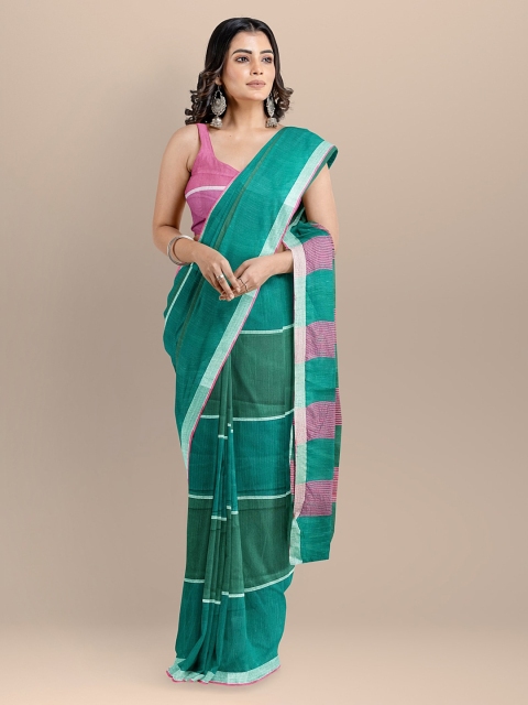 

BharatSthali Green Silk Cotton Checked Mangalagiri Sustainable Saree