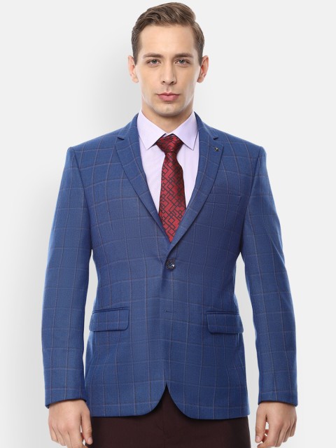 

Van Heusen Men Blue Checked Slim-Fit Formal Blazer