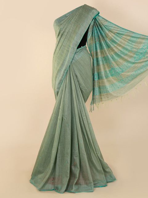 

Pothys Green Woven Design Linen Blend Saree