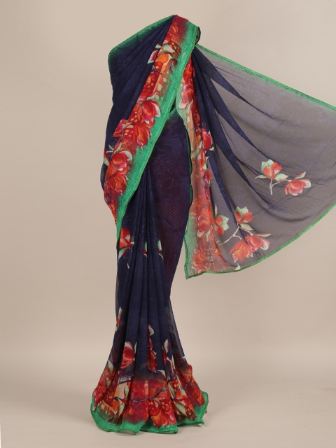 

Pothys Navy Blue Printed Poly Chiffon Saree